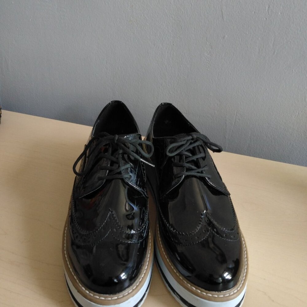 Creepers Platform Patent Lace Up Brogue Oxford Wingtip Shoes US9 Platform Wedge - Picture 8 of 10